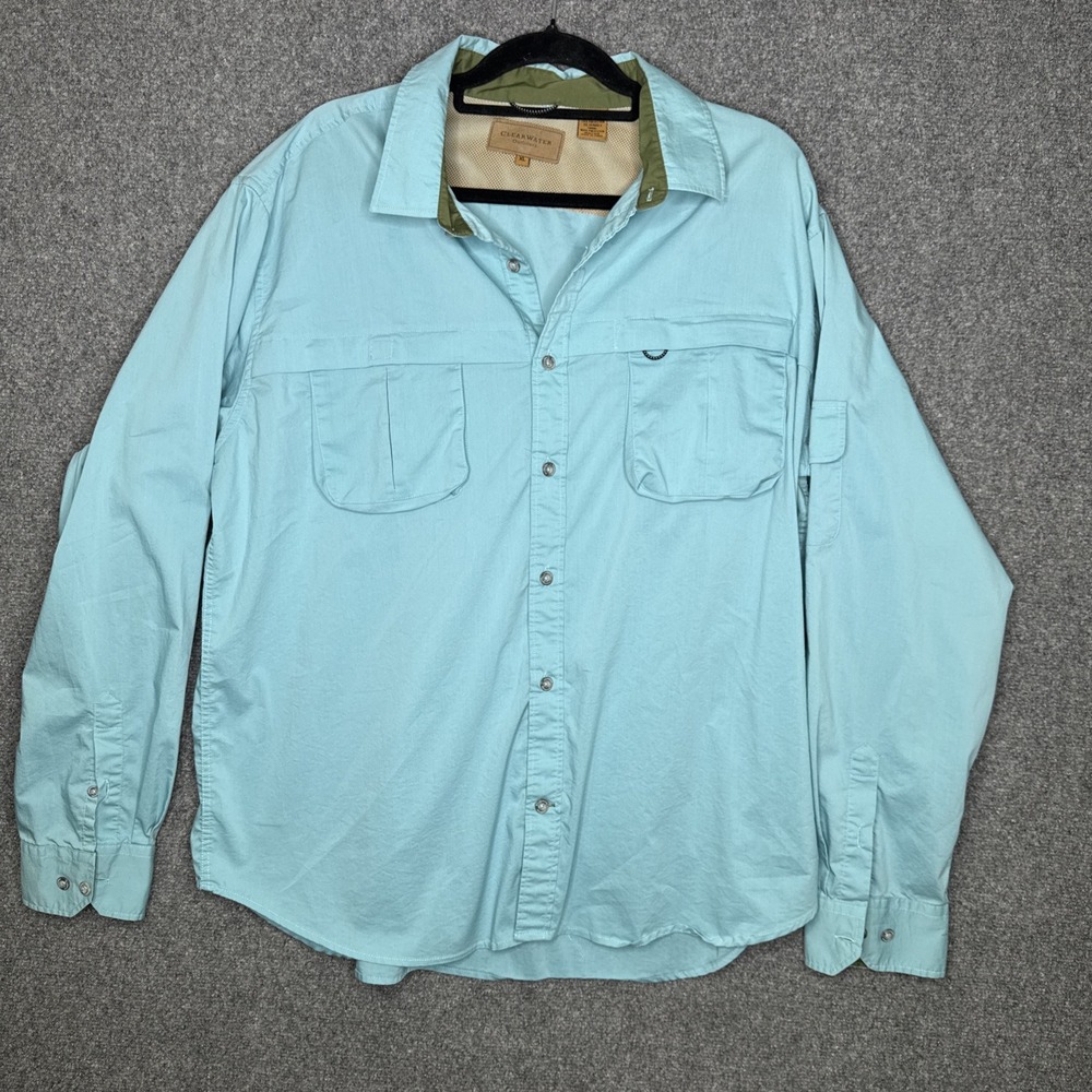 Clearwater Outfitters Mens XL Aqua Blue Utility Work Shirt Long Sleeve